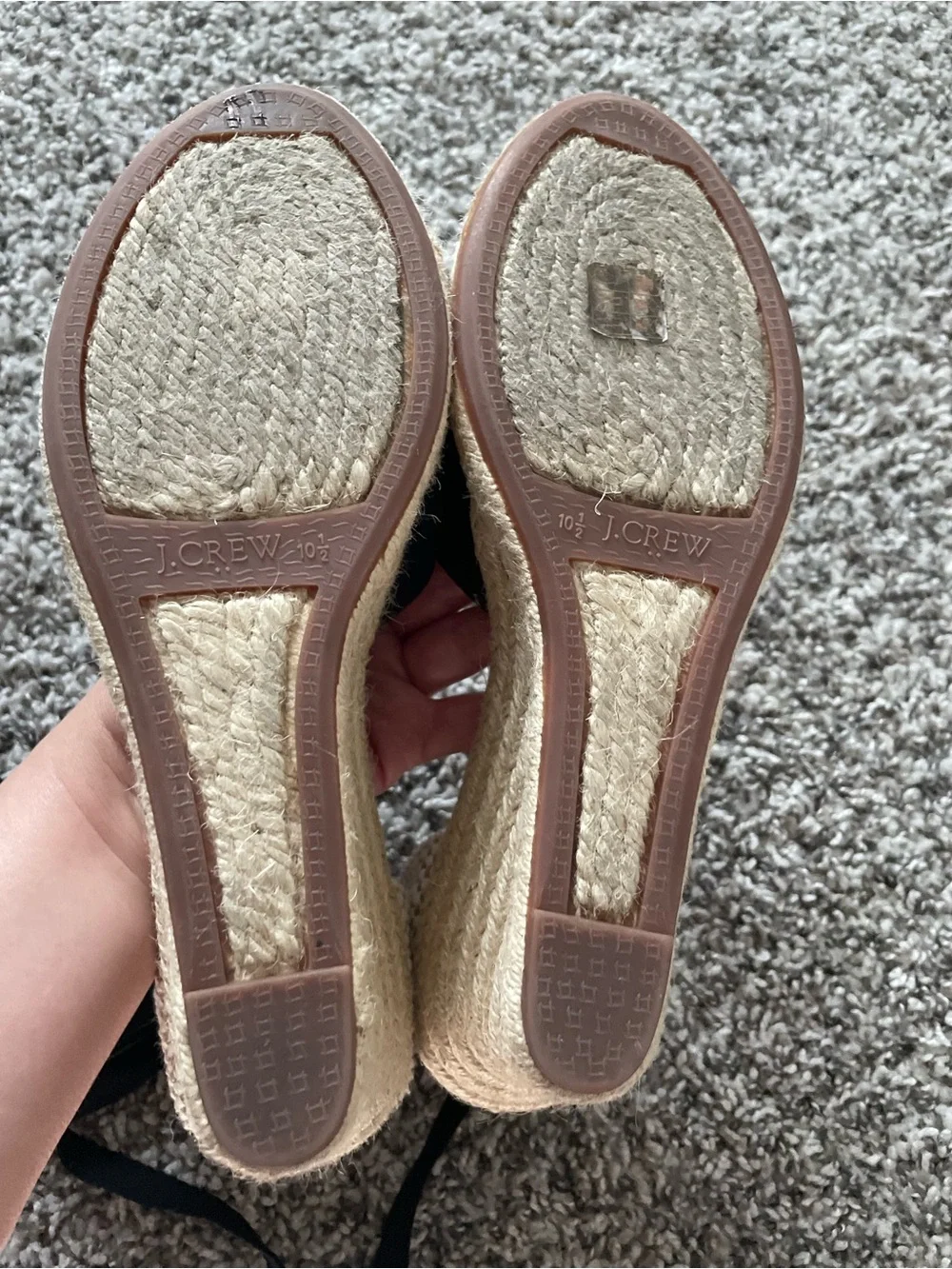 J.Crew Espadrille Wedge Sandals Black Canvas Ankle Tie Lace Up Heels Sz 10.5